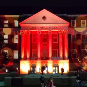Library lit up with red lights